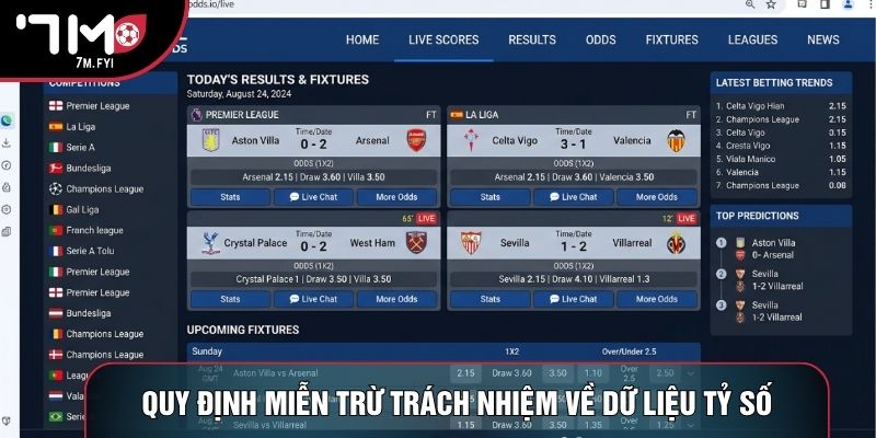 Miễn Trừ Trách Nhiệm 1 Quy định miễn trừ trách nhiệm về dữ liệu tỷ số